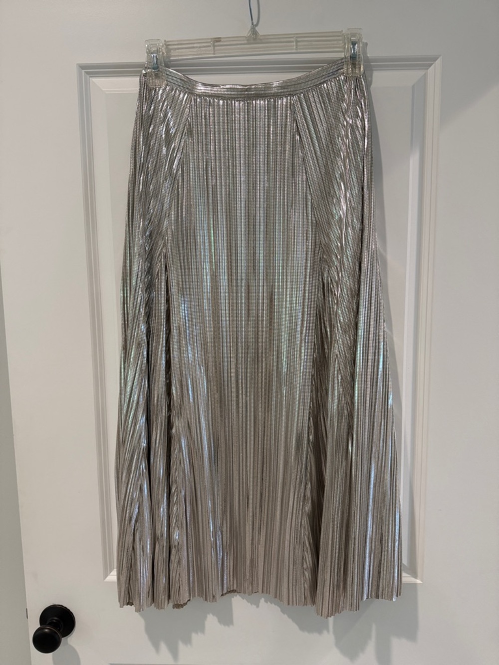 Anthropologie Silver Metallic Pleated Maxi Skirt
